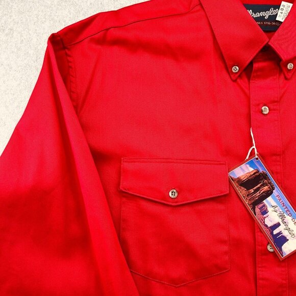 NWT Wrangler Painted Desert Western Shirt 17.5-36 Red Button-Down X-Long Tails - Picture 5 of 12